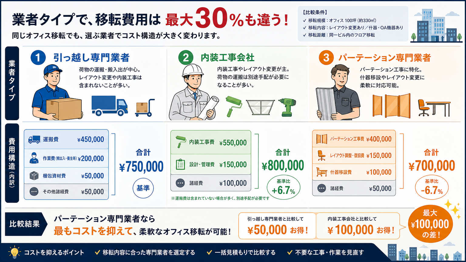 川崎エリアのオフィス移転費用比較【業者タイプ別】